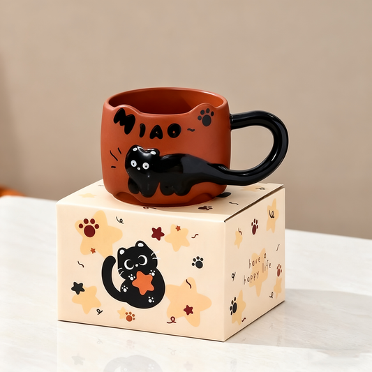 Tasse chat marron en céramique – Forme de chat