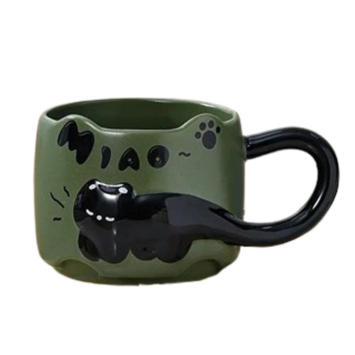 Tasse chat verte en céramique – Forme de chat