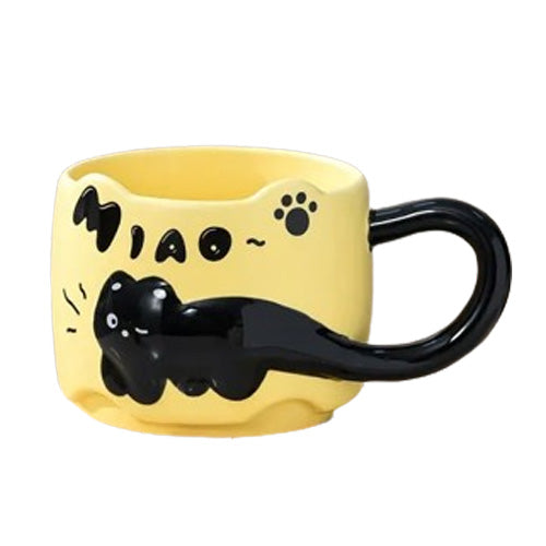 Tasse chat jaune en céramique – Forme de chat