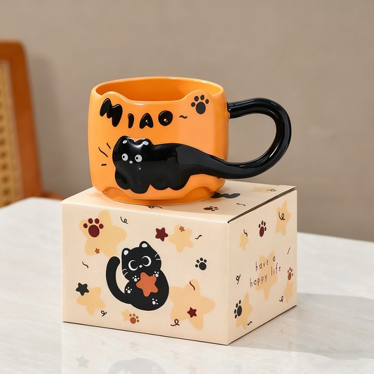 Tasse chat orange en céramique – Forme de chat