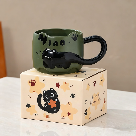 Tasse chat verte en céramique – Forme de chat